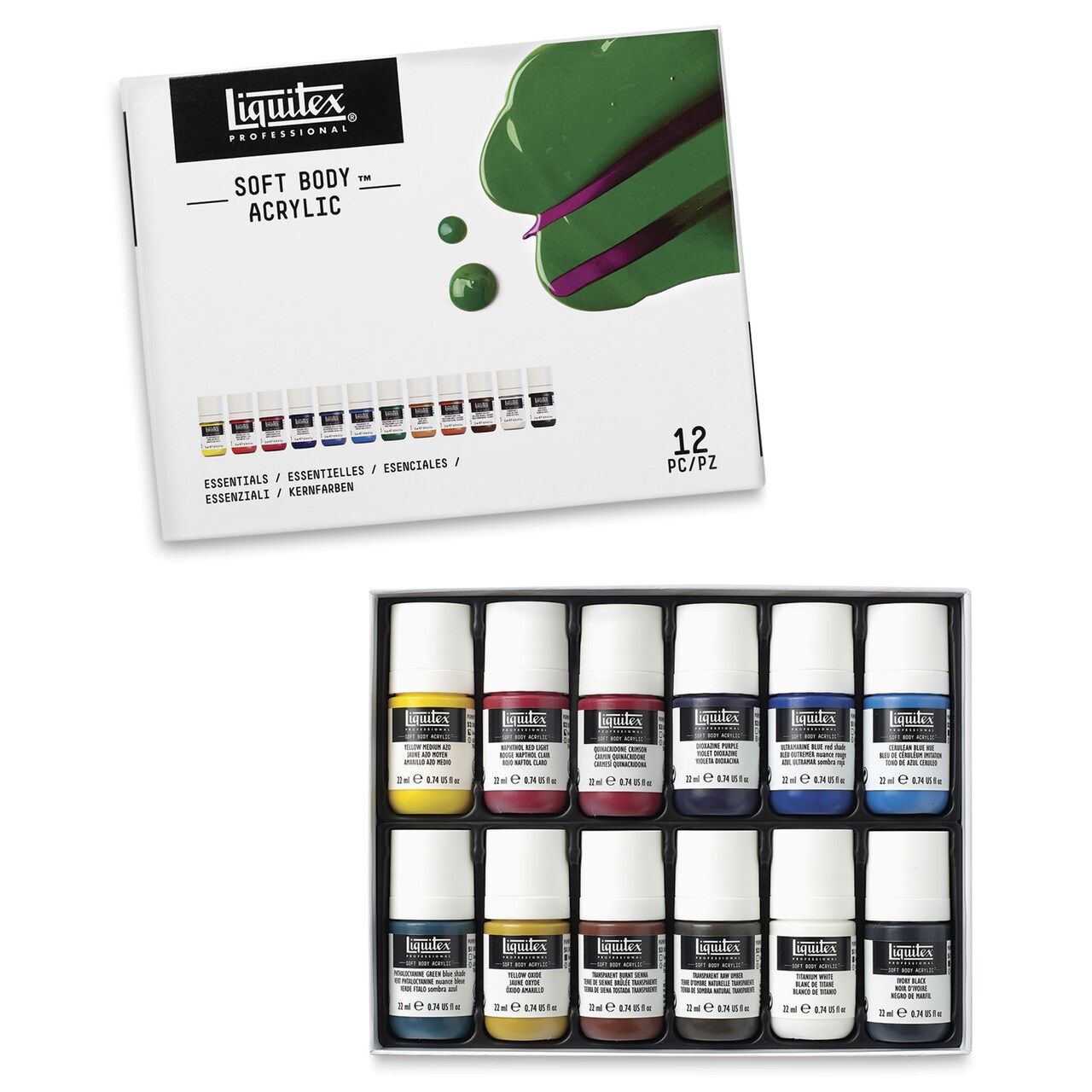 Liquitex Professional Soft Body Acrylics - Set of 12, Essential Colors, 22 ml